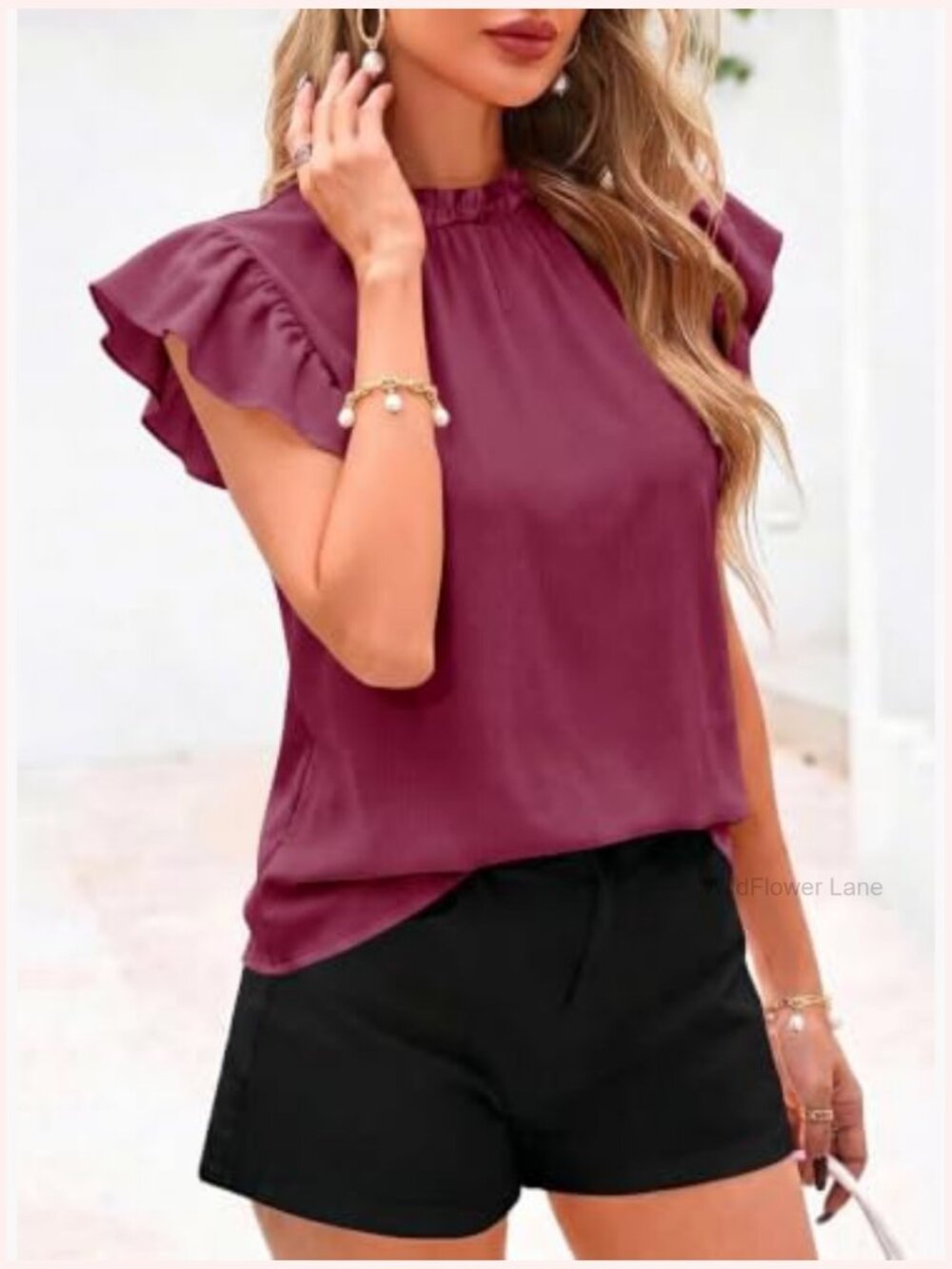 Flutter Short Sleeve T Shirts Ruffle Crewneck Blouse Flowy Business Work Top - Picture 5 of 6